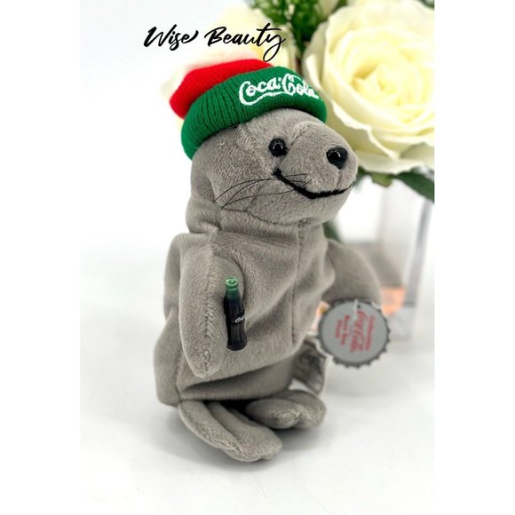 Coca-Cola Seal In Ski Cap Bean Bag Plush Collectible 1998 Gray Original Tag - Picture 2 of 7